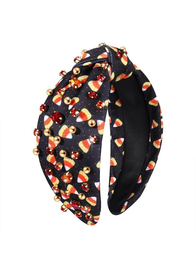 PHALIN Halloween Headband For Women Halloween Accessories Rhinestone Candy Corn Pumpkin Ghost Knotted Headband Costume Party Gifts (Candy Corn 2) - Image 1