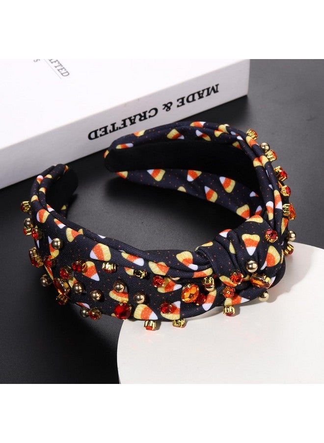 PHALIN Halloween Headband For Women Halloween Accessories Rhinestone Candy Corn Pumpkin Ghost Knotted Headband Costume Party Gifts (Candy Corn 2) - Image 2