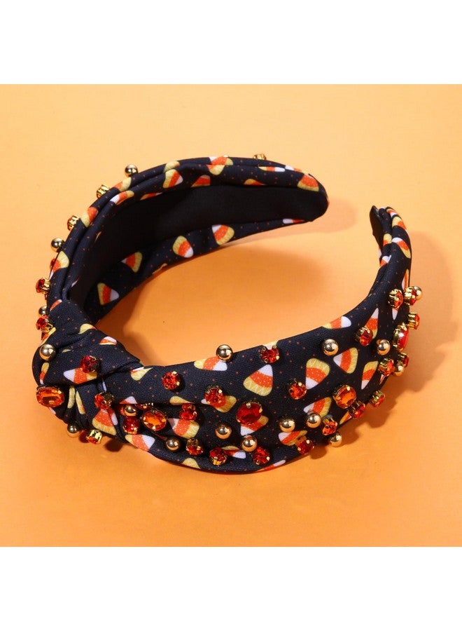 PHALIN Halloween Headband For Women Halloween Accessories Rhinestone Candy Corn Pumpkin Ghost Knotted Headband Costume Party Gifts (Candy Corn 2) - Image 4