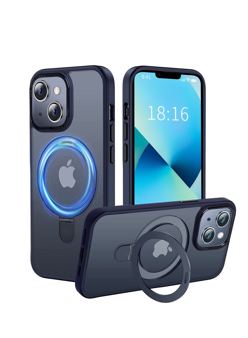 iPhone 13 Case with Magnetic Invisible Stand Cover Shockproof and Anti-Yellow Slim Thin Translucent Matte Protective Magsafe Case for Apple iPhone 13 6.1 inch - Navy Blue  - Image 1