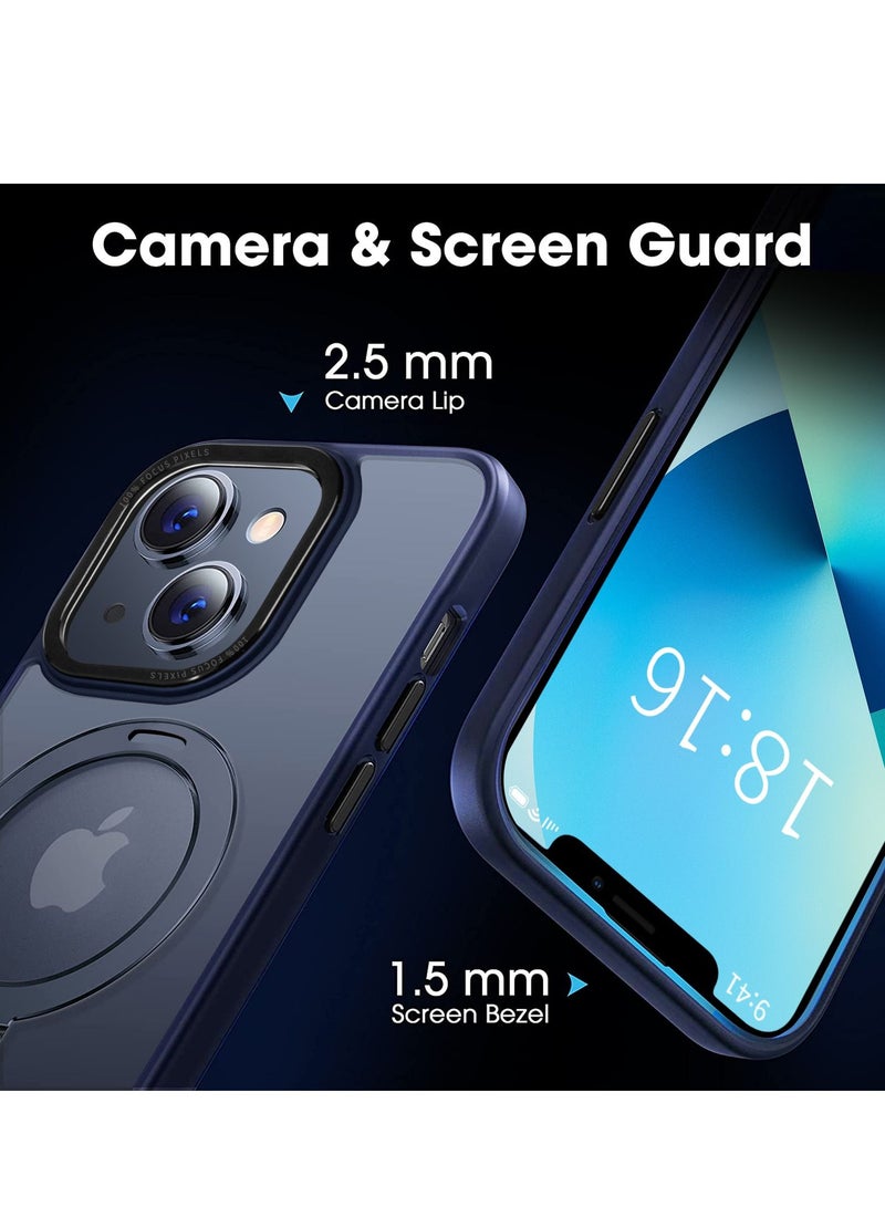 iPhone 13 Case with Magnetic Invisible Stand Cover Shockproof and Anti-Yellow Slim Thin Translucent Matte Protective Magsafe Case for Apple iPhone 13 6.1 inch - Navy Blue  - Image 5