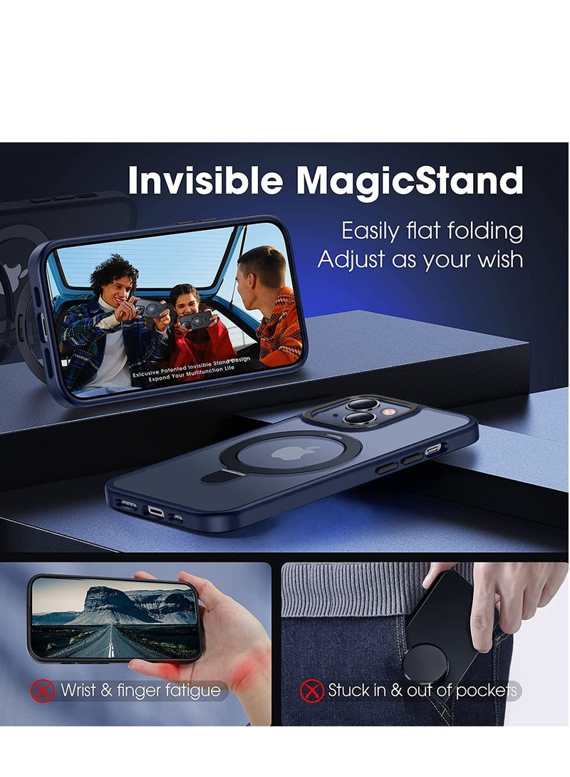 iPhone 13 Case with Magnetic Invisible Stand Cover Shockproof and Anti-Yellow Slim Thin Translucent Matte Protective Magsafe Case for Apple iPhone 13 6.1 inch - Navy Blue  - Image 3