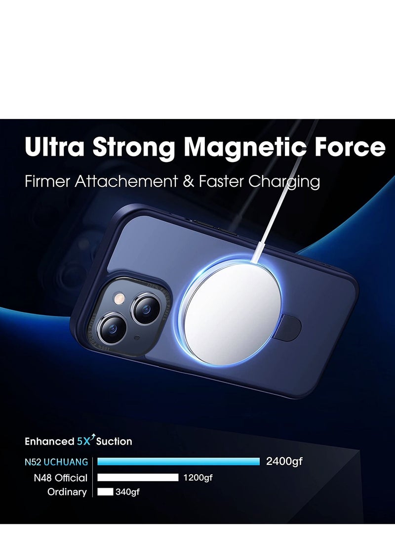 iPhone 13 Case with Magnetic Invisible Stand Cover Shockproof and Anti-Yellow Slim Thin Translucent Matte Protective Magsafe Case for Apple iPhone 13 6.1 inch - Navy Blue  - Image 2