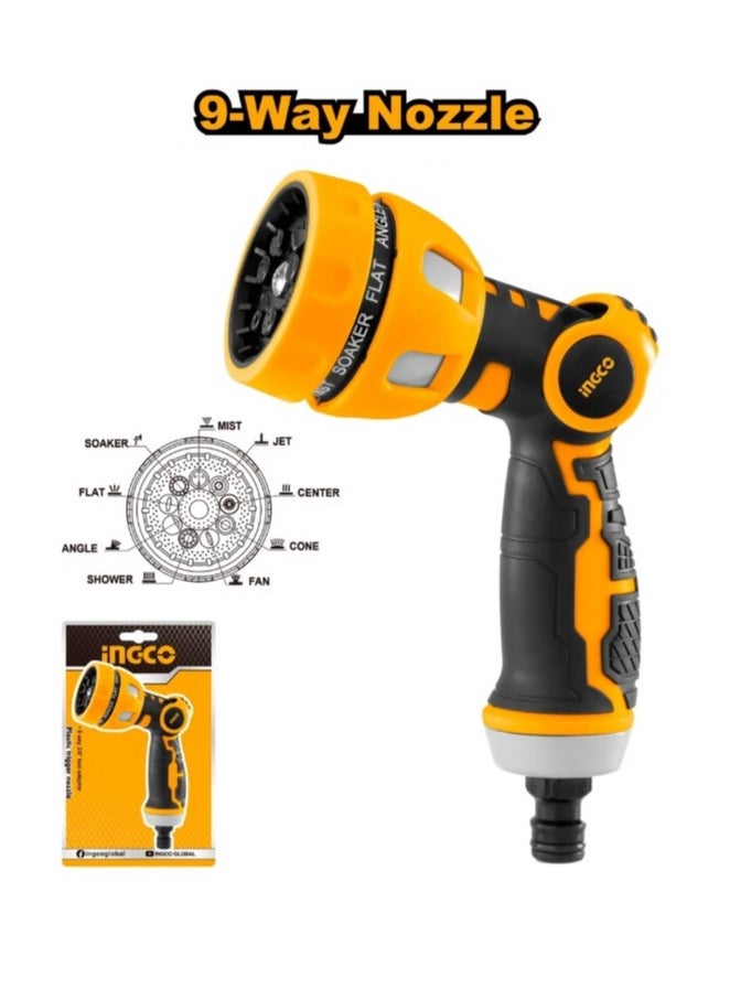 INGCO Garden Hose Nozzle, 9-Way Adjustable Plastic Trigger Sprayer, Model HWSG6091  - Image 2