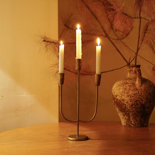 ASHELYULLA Cast Iron Candelabra for 3 Candles, Brass Candlestick Holder Vintage Taper Candle Holder Tall Antique Gold Candle Stand Table Centerpiece Mantlepiece Decor for Wedding Housewarming Christmas - Image 5