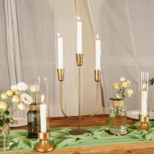 ASHELYULLA Cast Iron Candelabra for 3 Candles, Brass Candlestick Holder Vintage Taper Candle Holder Tall Antique Gold Candle Stand Table Centerpiece Mantlepiece Decor for Wedding Housewarming Christmas - Image 2