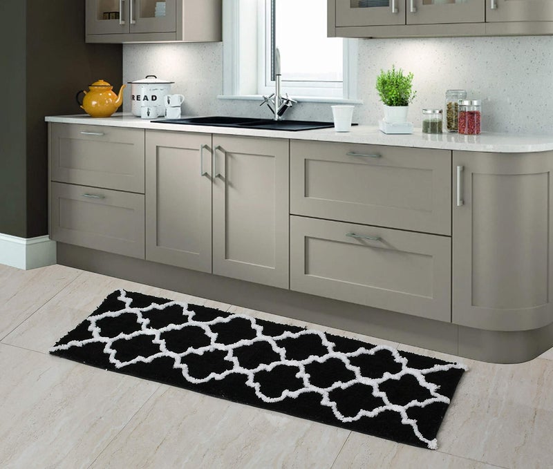 AEROHAVEN™ Glorious Super Soft Microfiber Abstract Moroccan Designer Anti Slip Kitchen/Bedside Runner Rug (Black, 40 cm x 120 cm) - Image 1