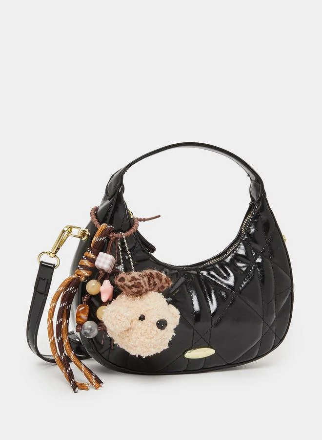 Styli Black Quilted Hobo Bag with Dog Charm