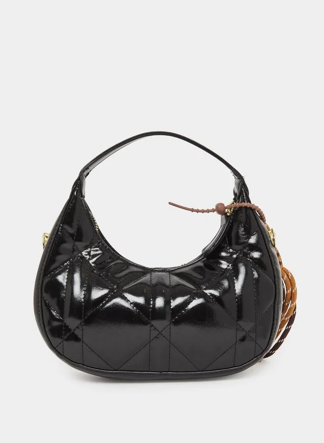 Styli Black Quilted Hobo Bag with Dog Charm