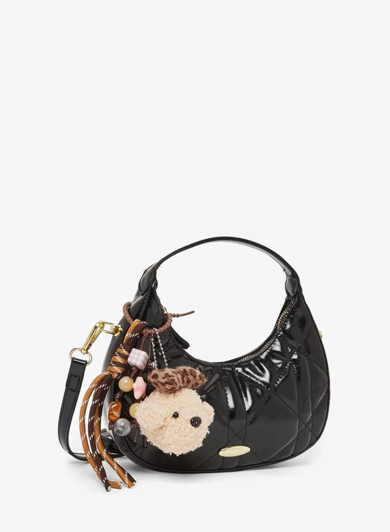 ستايلي Black Quilted Hobo Bag with Dog Charm
