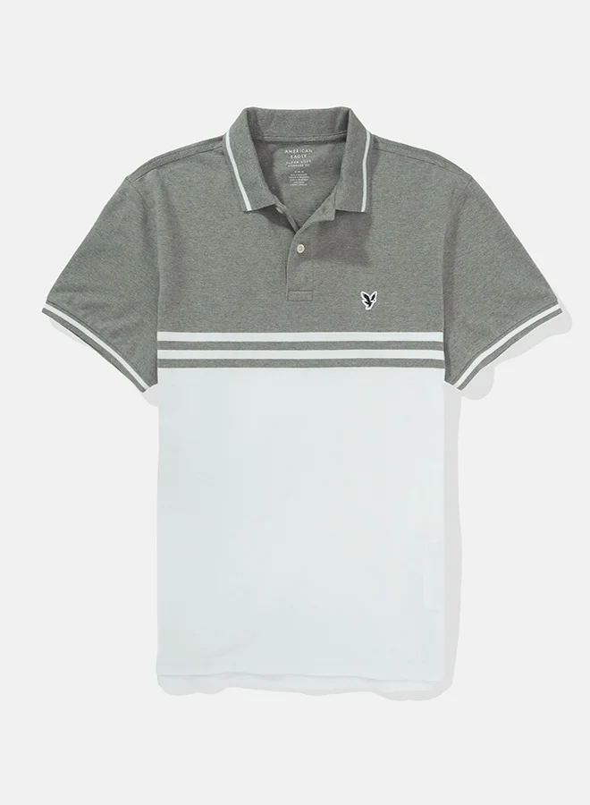 American Eagle Logo Striped Short Sleeve Polo Shirt