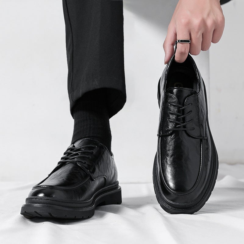 Business Formal Leather Shoes Groom Wedding Height-Increasing Shoes Hairstylist Work Derby Shoes Nightclub Trendy Men'S Shoes - Image 1