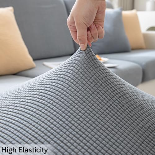HOKIPO Stretchable Individual Jacquard Elastic Sofa Cushion Seat Cover, 2-Piece Seat Cushion Cover, Light Grey (AR-5284-LGRY*2) - Image 5