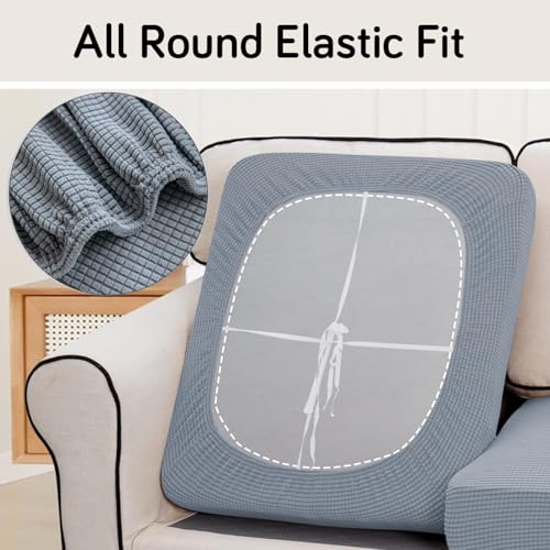 HOKIPO Stretchable Individual Jacquard Elastic Sofa Cushion Seat Cover, 2-Piece Seat Cushion Cover, Light Grey (AR-5284-LGRY*2) - Image 4