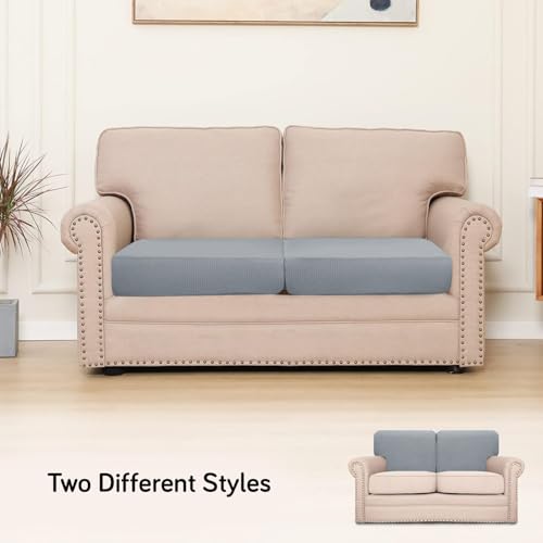 HOKIPO Stretchable Individual Jacquard Elastic Sofa Cushion Seat Cover, 2-Piece Seat Cushion Cover, Light Grey (AR-5284-LGRY*2) - Image 3