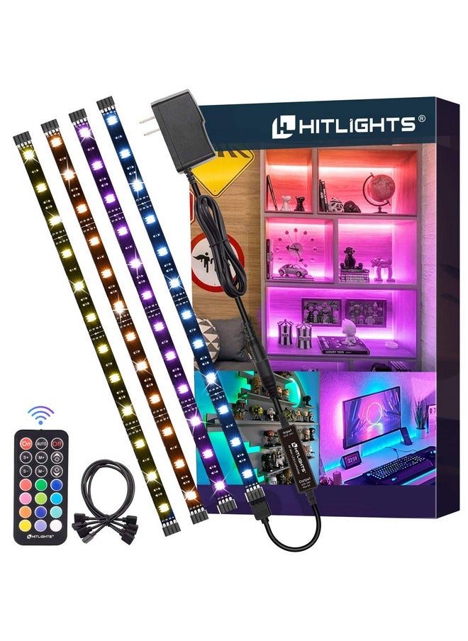 هيتلايتس - أشرطة إضاءة LED، 4 أشرطة إضاءة صغيرة مقطوعة مسبقًا بطول 1 قدم/4 قدم من HitLights، قابلة للتعتيم، شريط إضاءة LED متغير اللون RGB 5050 مع جهاز تحكم عن بعد ومحول معتمد من UL للإضاءة الخلفية للتلفزيون وغرفة النوم ورفوف الخزانة - Image 1