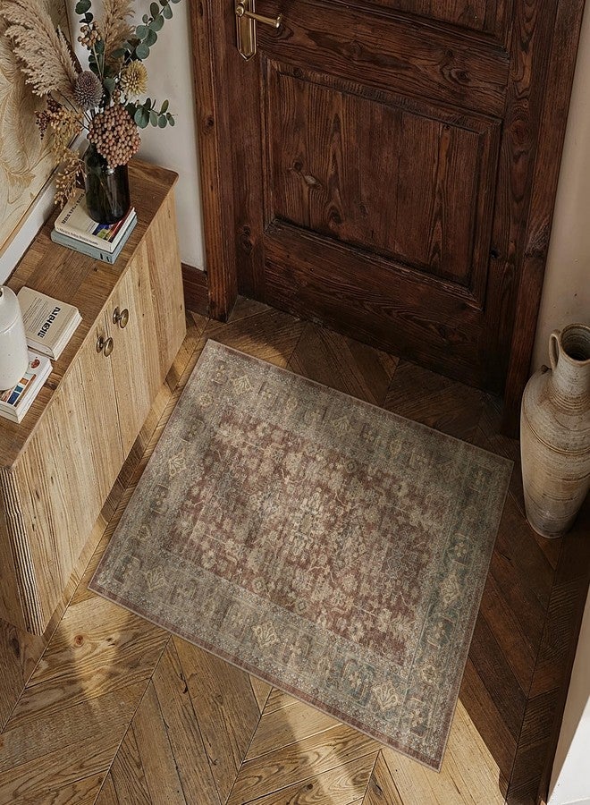 WondRg Vintage Kitchen Rug Set of 3 Washable Rust Kitchen Mats for Floor Non-Slip Kitchen Runner Rug Soft Low Pile Distressed for Bathroom Laundry Hallway Sink Entryway - Image 3