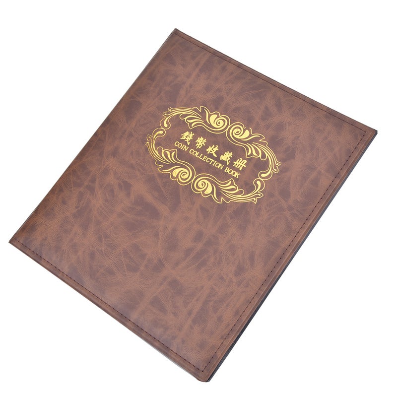Coin Album: Brown PU Leather Cover - Double-sided Sewing Low Temperature Resistance Banknote Holder for Money And Coin Collectors Empty Case Holds Up To 40 Pages Paper Money - Image 1
