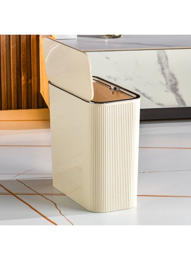 ايست من نون سلة قمامة بلاستيكية مع غطاء، حاوية قمامة للحمامات، غرفة الغسيل، المطابخ، المكاتب، السكن الجامعي، 31 × 15.5 × 30 سم، كريمي - Image 1