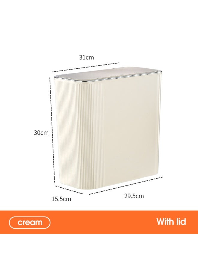 ايست من نون سلة قمامة بلاستيكية مع غطاء، حاوية قمامة للحمامات، غرفة الغسيل، المطابخ، المكاتب، السكن الجامعي، 31 × 15.5 × 30 سم، كريمي - Image 2