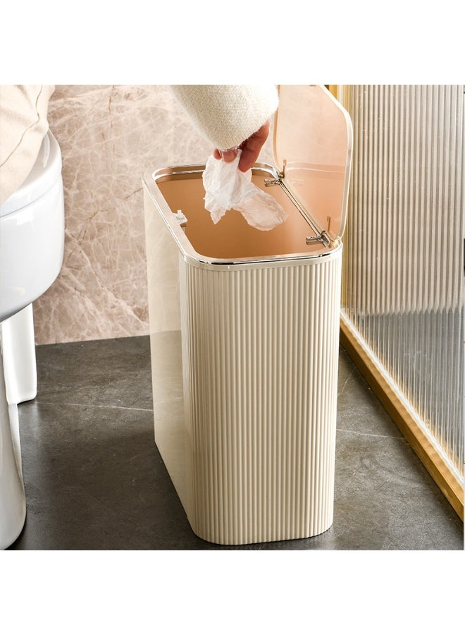 ايست من نون سلة قمامة بلاستيكية مع غطاء، حاوية قمامة للحمامات، غرفة الغسيل، المطابخ، المكاتب، السكن الجامعي، 31 × 15.5 × 30 سم، كريمي - Image 3