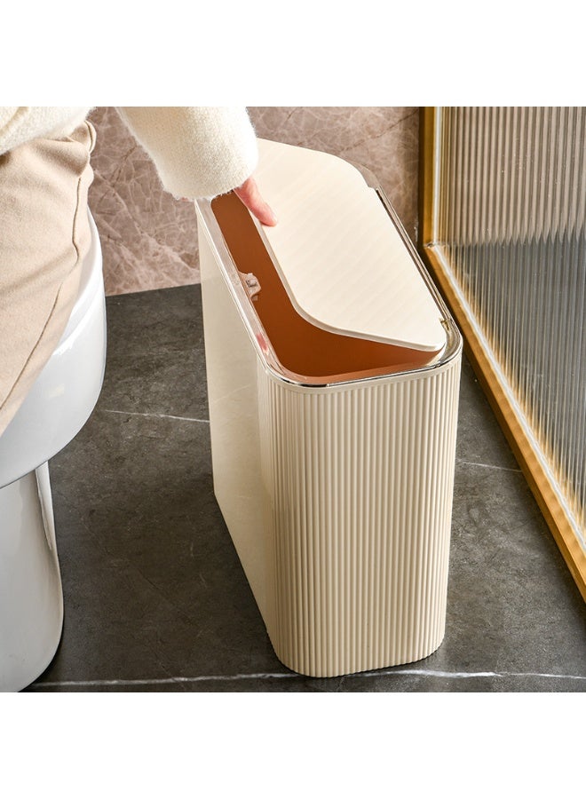ايست من نون سلة قمامة بلاستيكية مع غطاء، حاوية قمامة للحمامات، غرفة الغسيل، المطابخ، المكاتب، السكن الجامعي، 31 × 15.5 × 30 سم، كريمي - Image 4