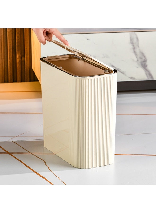 ايست من نون سلة قمامة بلاستيكية مع غطاء، حاوية قمامة للحمامات، غرفة الغسيل، المطابخ، المكاتب، السكن الجامعي، 31 × 15.5 × 30 سم، كريمي - Image 5