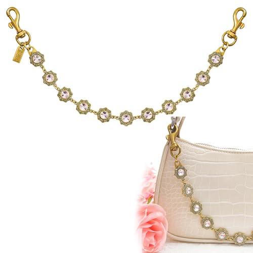 Nalefow Vintage Gold Bag Charms Purse Extender Chain Floral Cute Wallet Keychain Accessories for Women's Handbags Bags &Jeans (Gold Pink Crystal) - Image 1