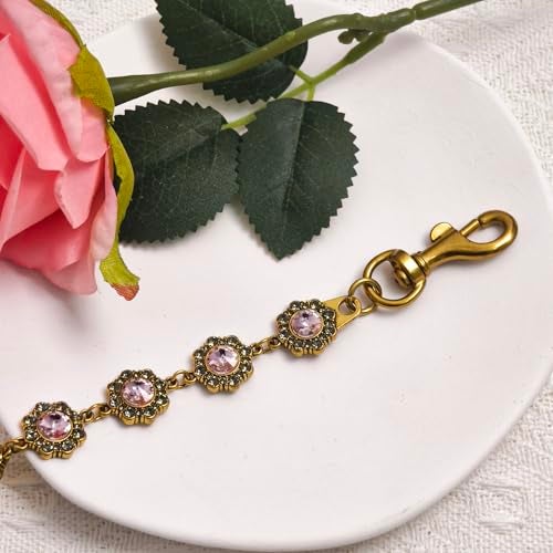 Nalefow Vintage Gold Bag Charms Purse Extender Chain Floral Cute Wallet Keychain Accessories for Women's Handbags Bags &Jeans (Gold Pink Crystal) - Image 3