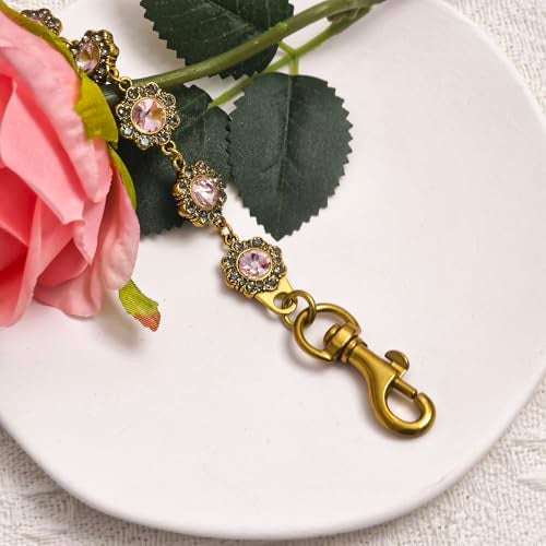 Nalefow Vintage Gold Bag Charms Purse Extender Chain Floral Cute Wallet Keychain Accessories for Women's Handbags Bags &Jeans (Gold Pink Crystal) - Image 4
