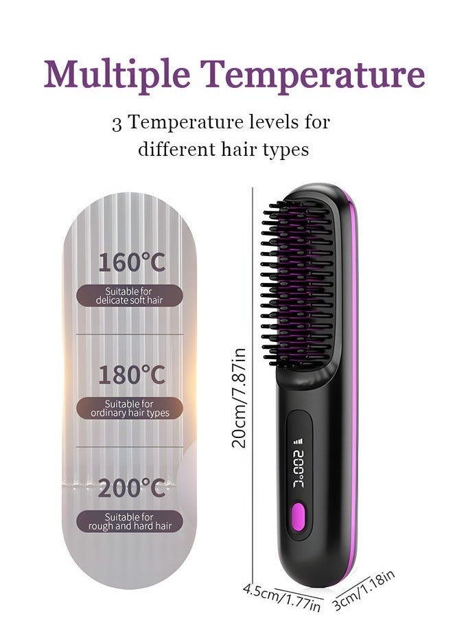 Generic Wireless Hair Straightener Brush, Portable Mini Ceramic Ionic Straightening Comb and curler 2 in 1, Thermal Brush 20s Fast Heating & 3 Temp Settings & Anti-Scald  - Image 5