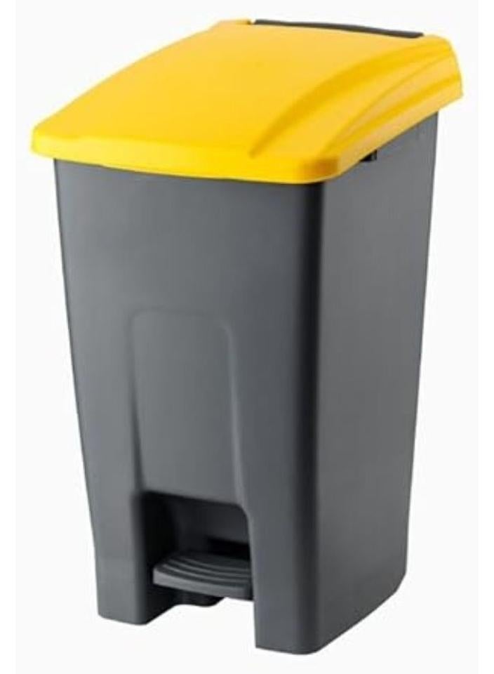 PLANET Rectangular 50 Liter Pedal Waste Bin Hard Plastic With Back Handle For Schools Hospitals Malls Yellow - Image 1