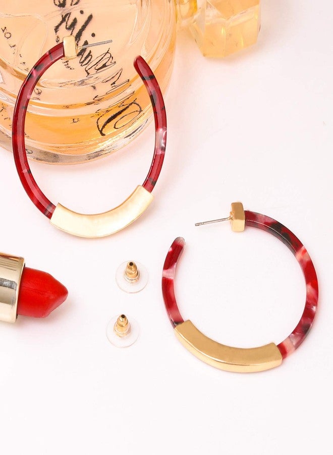 MOLOCH Hoop Earrings for Women Geometry Acrylic Resin Earrings Bohemia Tortoise Shell Earrings Mottled Statement Stud Fashion Jewelry (Rose Red) - Image 4