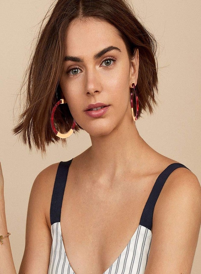 MOLOCH Hoop Earrings for Women Geometry Acrylic Resin Earrings Bohemia Tortoise Shell Earrings Mottled Statement Stud Fashion Jewelry (Rose Red) - Image 2