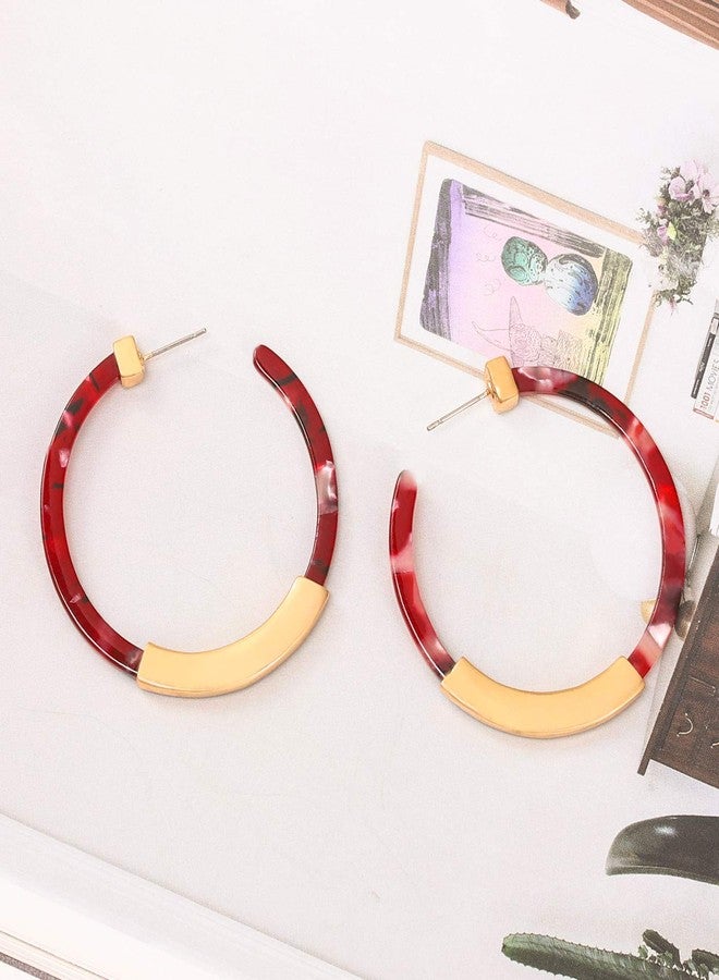 MOLOCH Hoop Earrings for Women Geometry Acrylic Resin Earrings Bohemia Tortoise Shell Earrings Mottled Statement Stud Fashion Jewelry (Rose Red) - Image 5