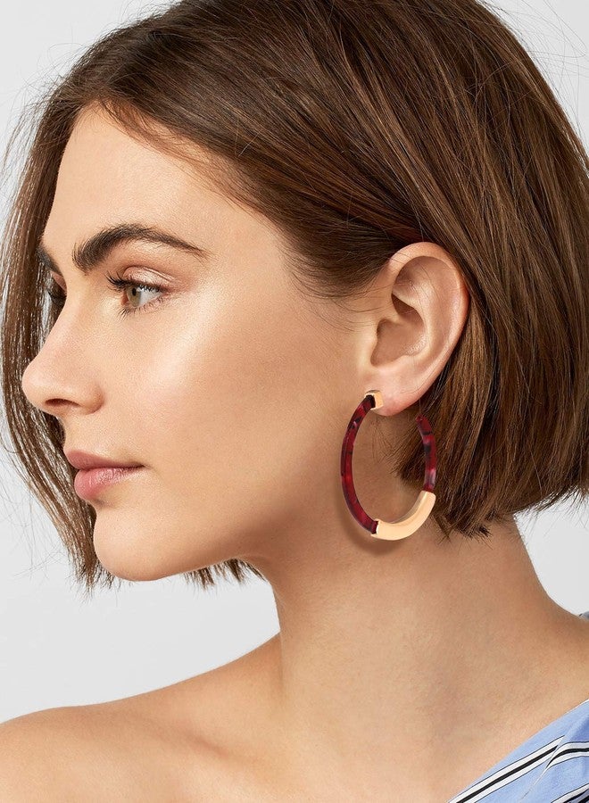 MOLOCH Hoop Earrings for Women Geometry Acrylic Resin Earrings Bohemia Tortoise Shell Earrings Mottled Statement Stud Fashion Jewelry (Rose Red) - Image 3
