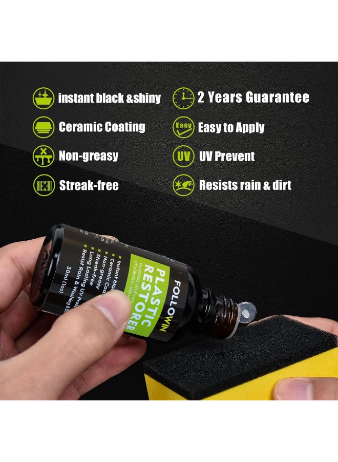 FOLLOWIN طلاء السيراميك بلاستيك ريستورير عالي التركيز للسيارة مرمم البلاستيك ومقاوم للماء والأشعة فوق البنفسجية والأوساخ غير قابل للتلف يدوم لأكثر من 200 غسلة من فولوين، سعة 30 مل - Image 5