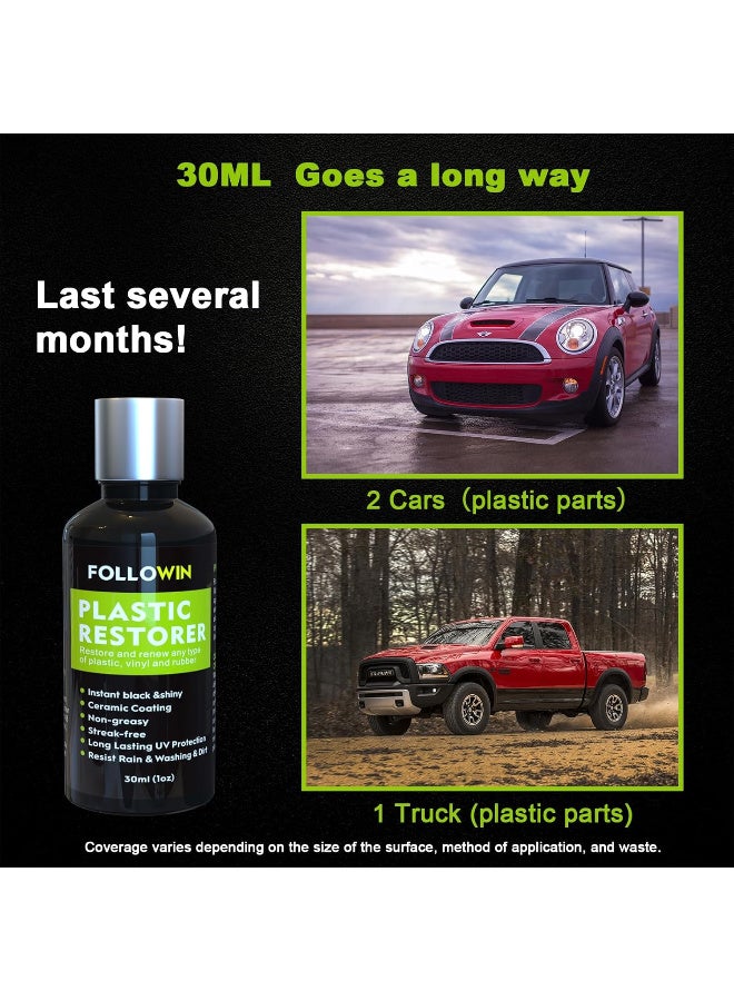 FOLLOWIN طلاء السيراميك بلاستيك ريستورير عالي التركيز للسيارة مرمم البلاستيك ومقاوم للماء والأشعة فوق البنفسجية والأوساخ غير قابل للتلف يدوم لأكثر من 200 غسلة من فولوين، سعة 30 مل - Image 3