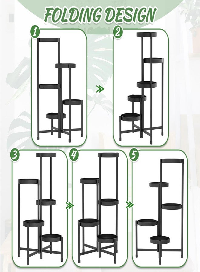 iDavosic.ly Plant Stand with Garden Tools, 5 Tier Corner Metal Flower Display Holder Shelf Indoor Outdoor, Folding Tall Orchid Rack for Patio Balcony Porch Living Room House, Black - Image 5