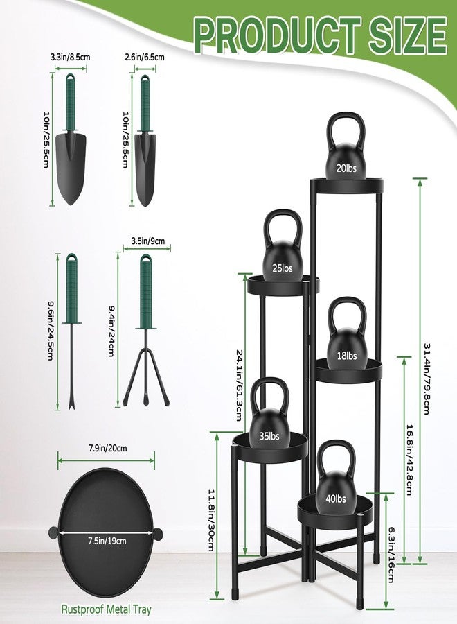 iDavosic.ly Plant Stand with Garden Tools, 5 Tier Corner Metal Flower Display Holder Shelf Indoor Outdoor, Folding Tall Orchid Rack for Patio Balcony Porch Living Room House, Black - Image 3