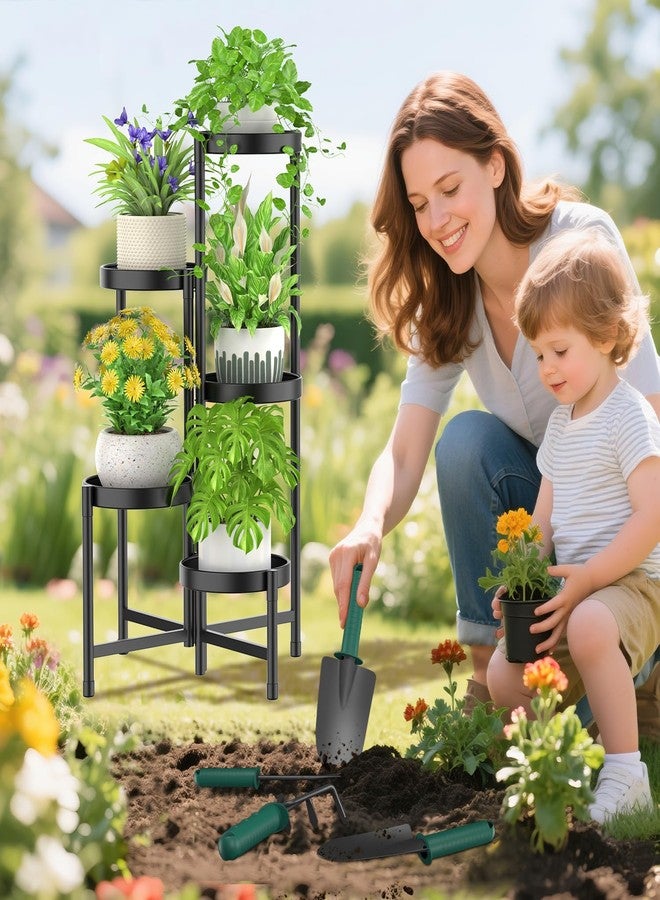 iDavosic.ly Plant Stand with Garden Tools, 5 Tier Corner Metal Flower Display Holder Shelf Indoor Outdoor, Folding Tall Orchid Rack for Patio Balcony Porch Living Room House, Black - Image 2