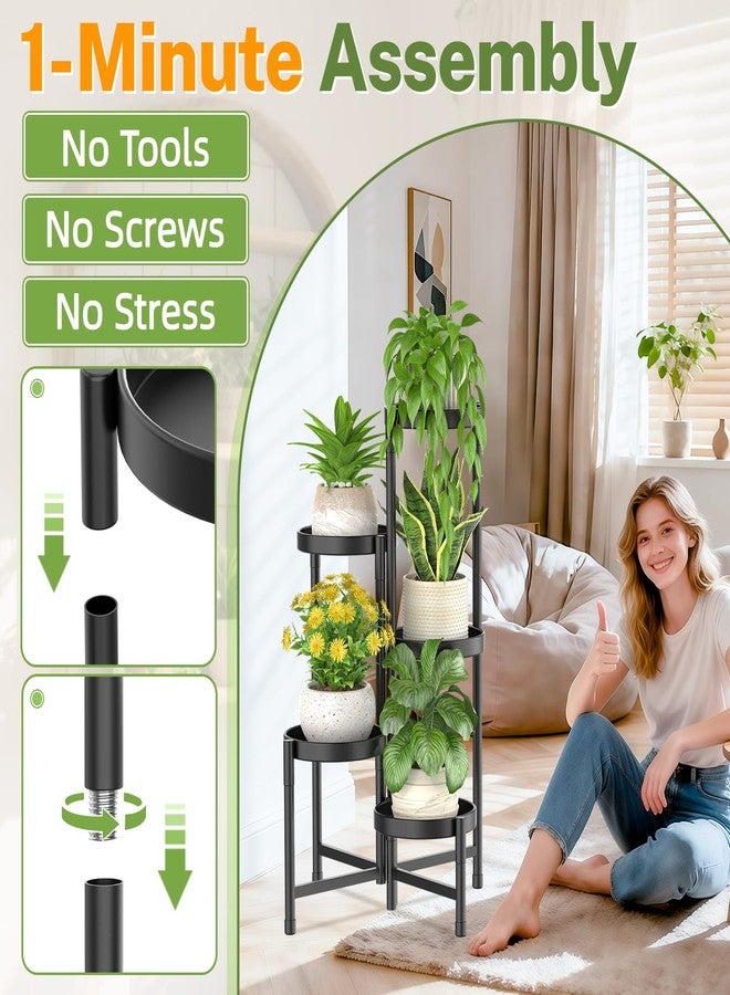 iDavosic.ly Plant Stand with Garden Tools, 5 Tier Corner Metal Flower Display Holder Shelf Indoor Outdoor, Folding Tall Orchid Rack for Patio Balcony Porch Living Room House, Black - Image 4