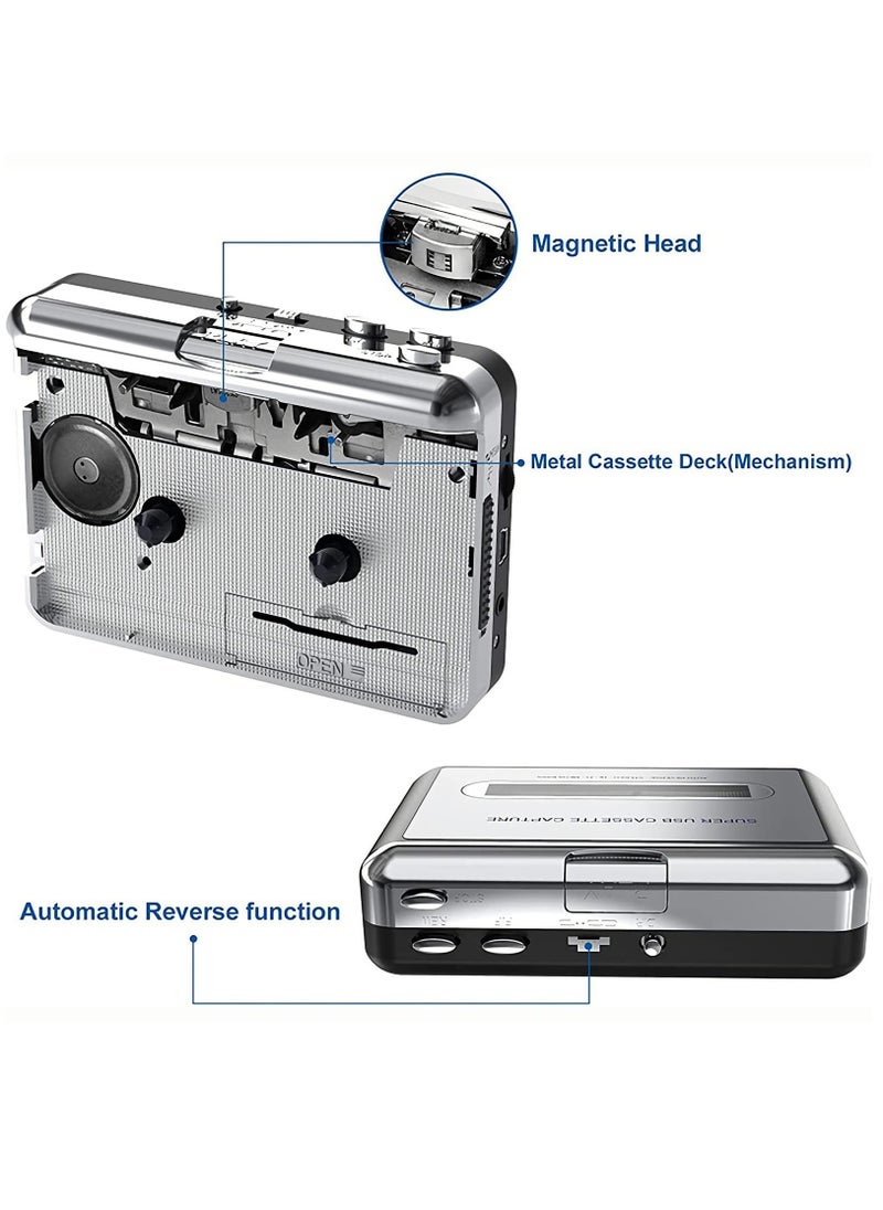 KASTWAVE - Portable Cassette Player/Cassette to MP3 Converter Capture Cassette Tape to MP3/CD Audio via USB –Converter Retro with Earphones, Compatible with Cell Phone Charger | USB Cable & User Manual Included - Image 1