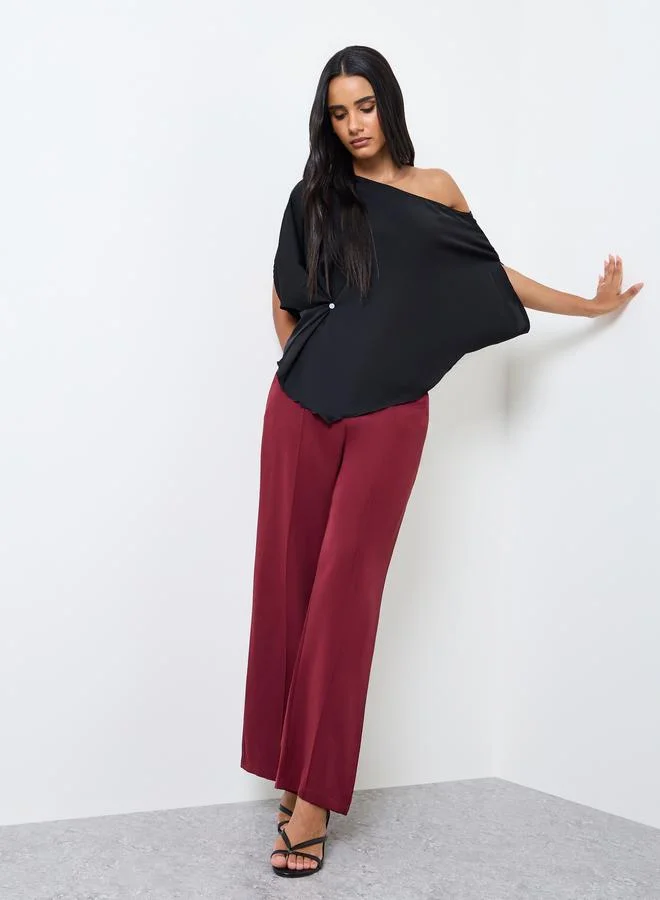 تايك تو Black One-Shoulder Neck Relaxed Fit Top