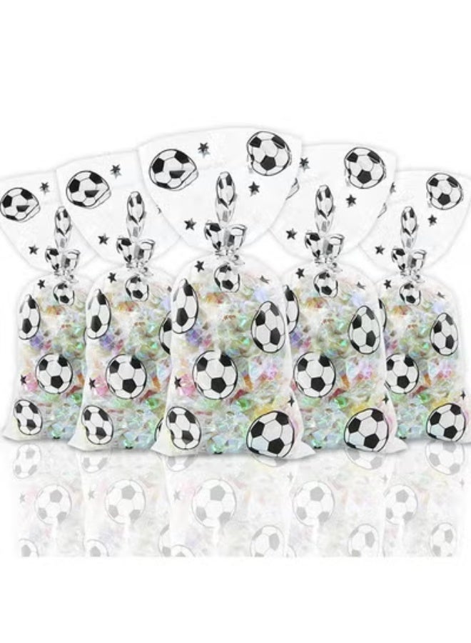 fantasize Paper Party Gift Bags, 100 Pcs Soccer Goodie Bags, Football Treat Party Favors Clear Candy Cello With Silver Twist Ties, Birthday Party Supplies for Boys Kids Team Gift Snack - Image 1