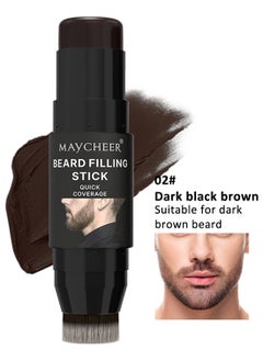 MAYCHEER Beard Filling Stick, 2 In 1 Beard Pen Filler with Brush, Lasting Waterproof Multiuse Moustache Hair Makeup for Men 7.5g, 02# Dark Black Brown  - Image 1