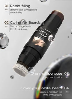 MAYCHEER Beard Filling Stick, 2 In 1 Beard Pen Filler with Brush, Lasting Waterproof Multiuse Moustache Hair Makeup for Men 7.5g, 02# Dark Black Brown  - Image 3