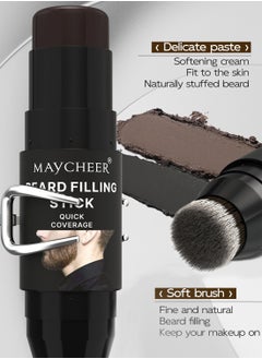 MAYCHEER Beard Filling Stick, 2 In 1 Beard Pen Filler with Brush, Lasting Waterproof Multiuse Moustache Hair Makeup for Men 7.5g, 02# Dark Black Brown  - Image 4