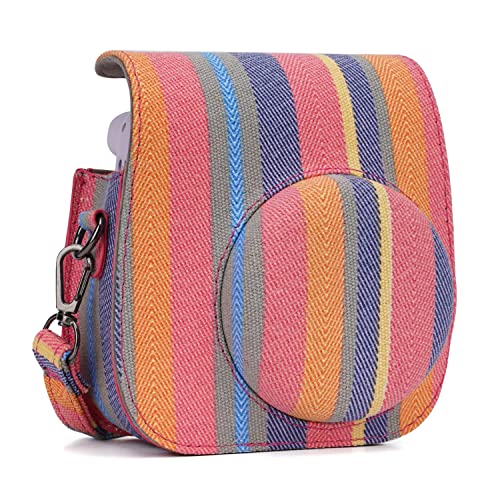 Frankmate Instant Camera Case Compatible with Fujifilm Instax Mini 11/9/8/8+ Canvas Bag with Pocket and Adjustable Shoulder Strap Mini Wallet Album (Stripe) - Image 3