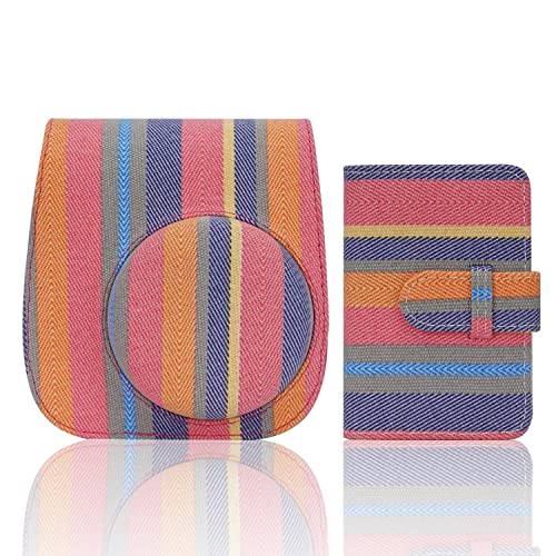 Frankmate Instant Camera Case Compatible with Fujifilm Instax Mini 11/9/8/8+ Canvas Bag with Pocket and Adjustable Shoulder Strap Mini Wallet Album (Stripe) - Image 1